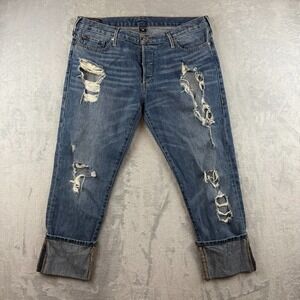 True Religion Jeans Womens 32 Blue Distressed LIV Low Rise Relaxed Skinny Denim